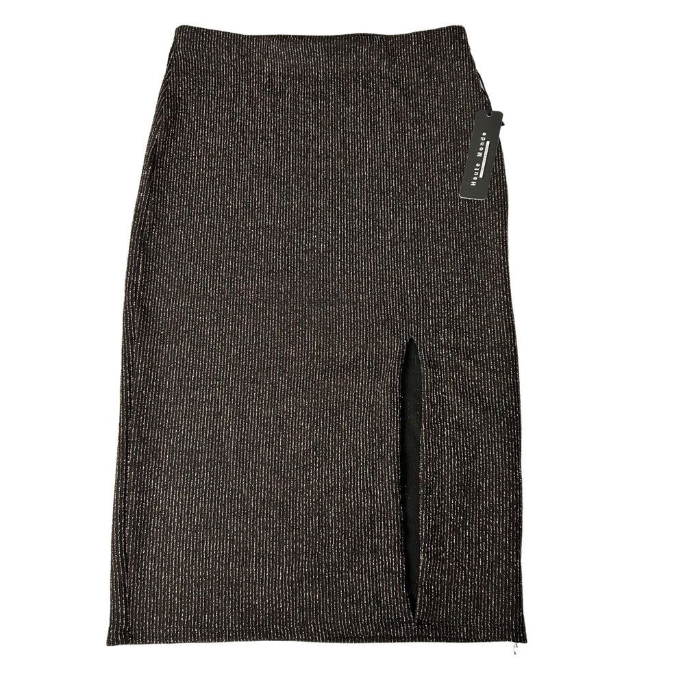 Haute Monde Black and Gold Striped Pencil Skirt With Side Slit Size Small Womens